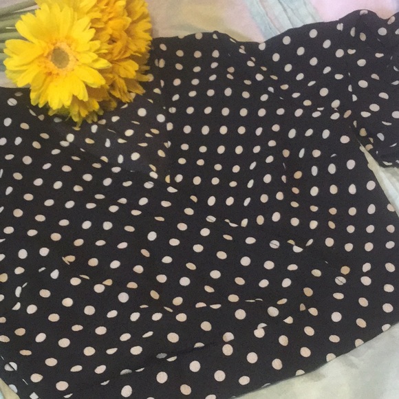 ❌DONATED❌Black Polka Dot V-neck Back Tie Ruffle Sleeve Hem Top - Picture 7 of 9